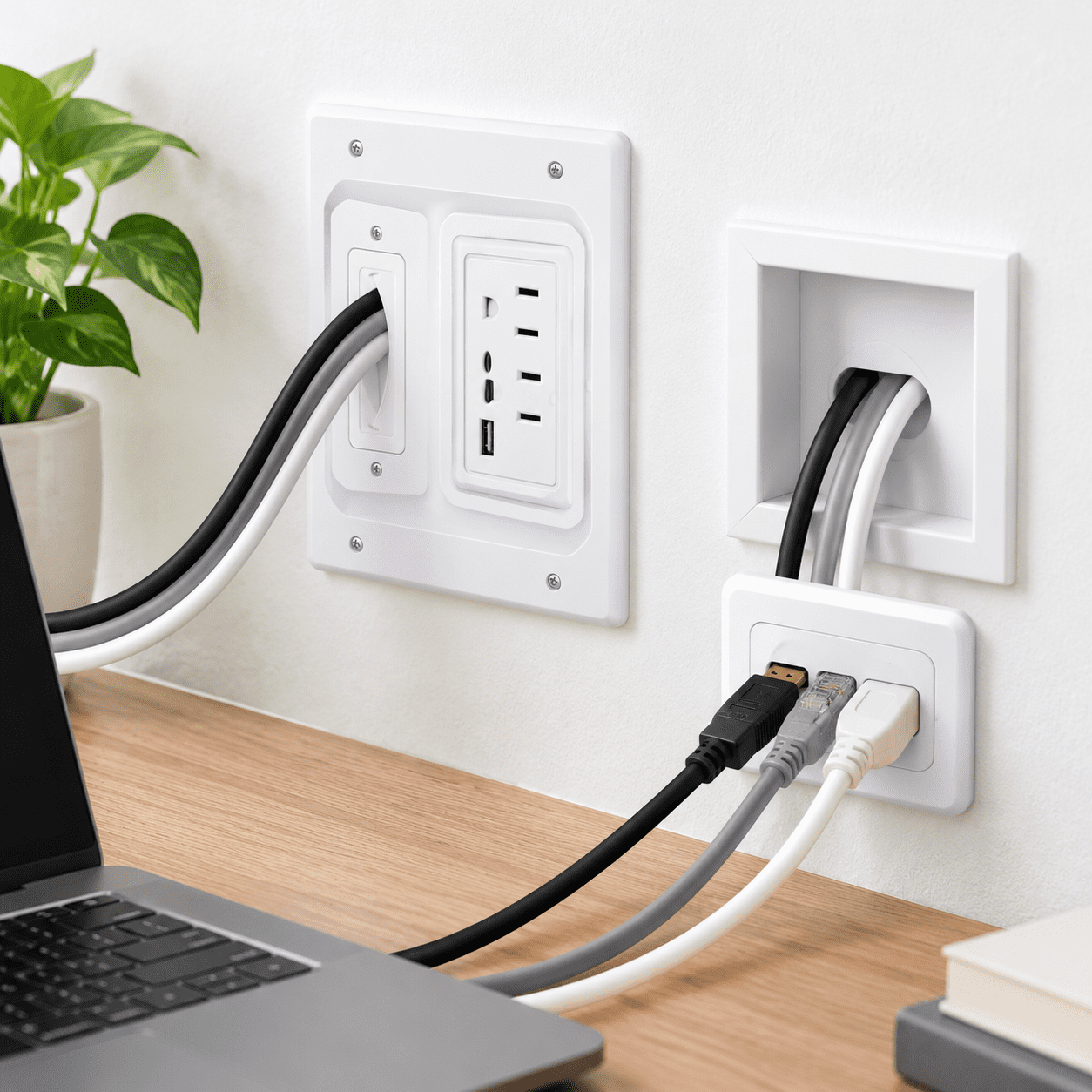 Wall-Mounted TV Cable Management Kit with Power Outlets and Charging ...