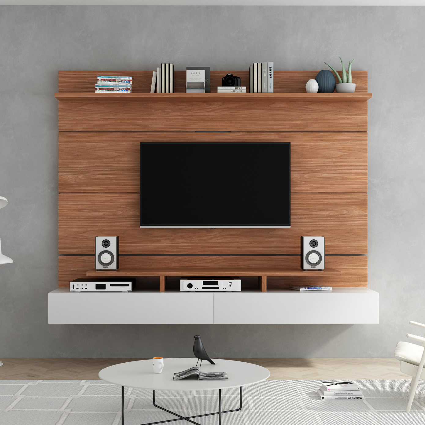Wall Mounted TV Stand with Large Storage Space, Modern Floating 85