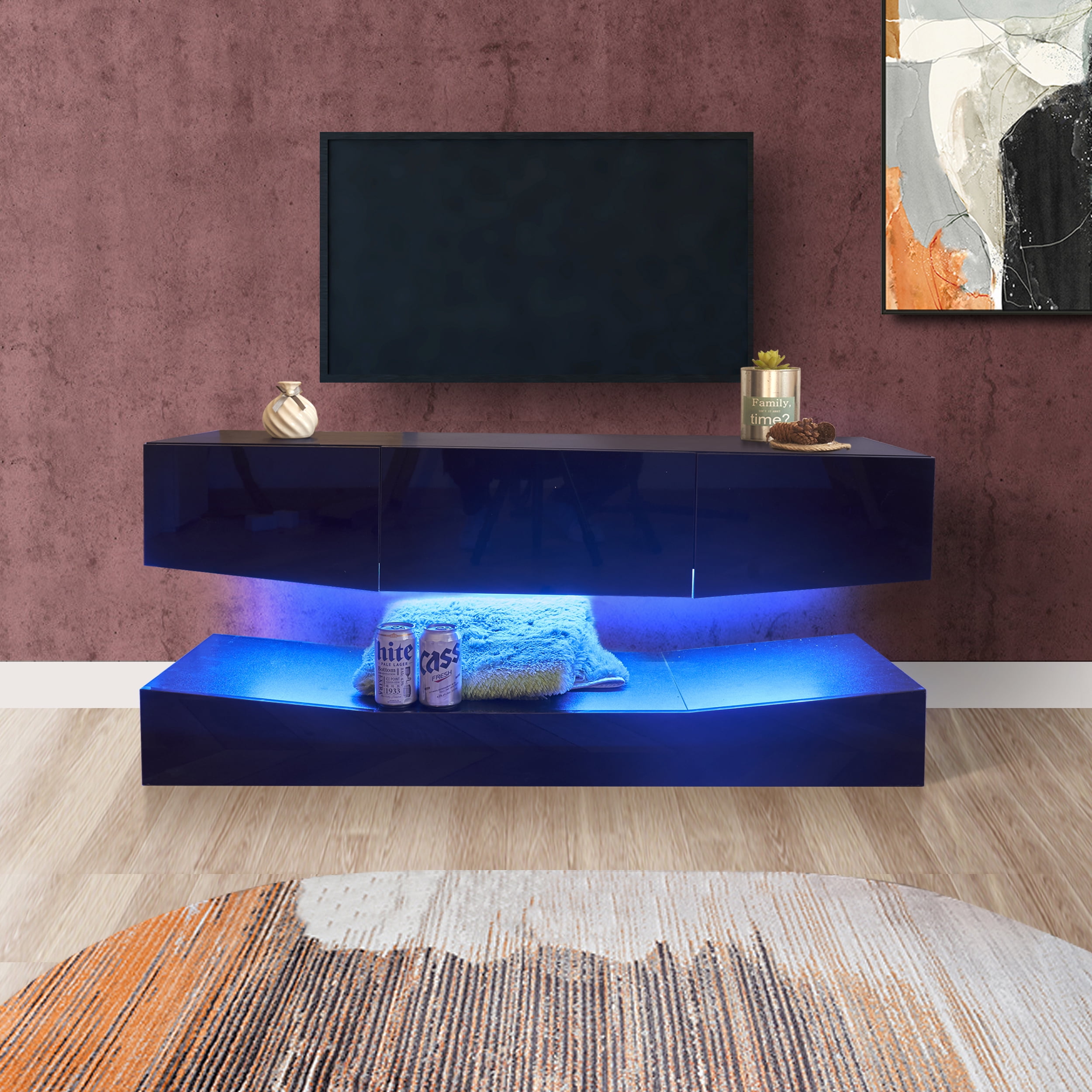 WallMounted TV Stand, TV Stand with Drawers and Shelves, Living Room