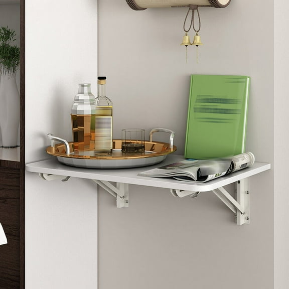 Wall Mounted Table | Multi-Function Fold Down Desk | 60cmx40cm Space Saving Shelf Table Bracket Suitable for Dining Study Kitchen Dinner Laundry, White