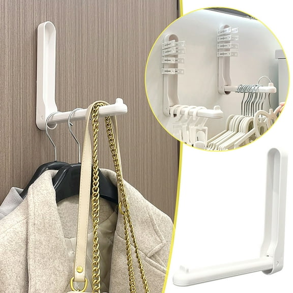 Telescopic Folding Laundry Hanger with 2kg Load Capacity, Wall Mounted Storage Rack for Clothes and Coats, Space Saving Plastic Drying Rack for Laundry Room Garage and Small Spaces