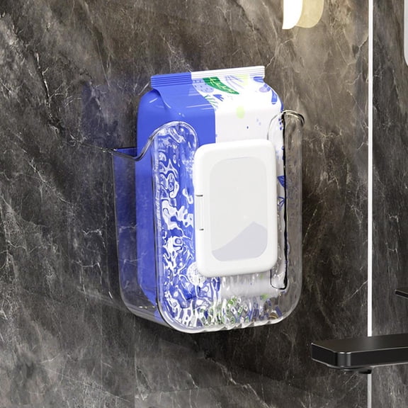 Wall Mounted Tissue Box, Inverted Adhesive Dispenser for Bathroom Kitchen,Clear Plastic No-Drill Organizer