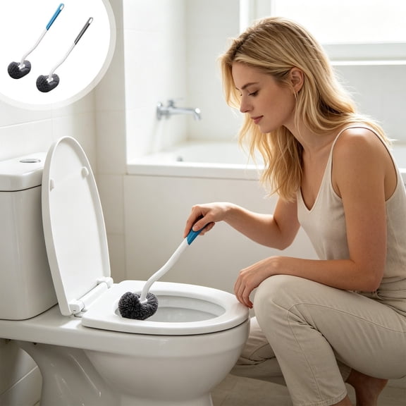 Wall Mounted Toilet Brush, Hidden Bathroom Cleaning Set with Holder, Modern Commode Scrub Brush for Deep Cleaning, Space Saving Toilet Corner Cleaner​, Blue