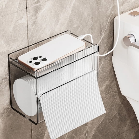 Wall Mounted Toilet Paper Dispenser,Toilet Paper Storage with Shelf, Transparent Acrylic Tissue Box, Clear Tissue Drawer, Enclosed Paper Towel Holder, Roll Paper Holder for Bathroom Kitchen
