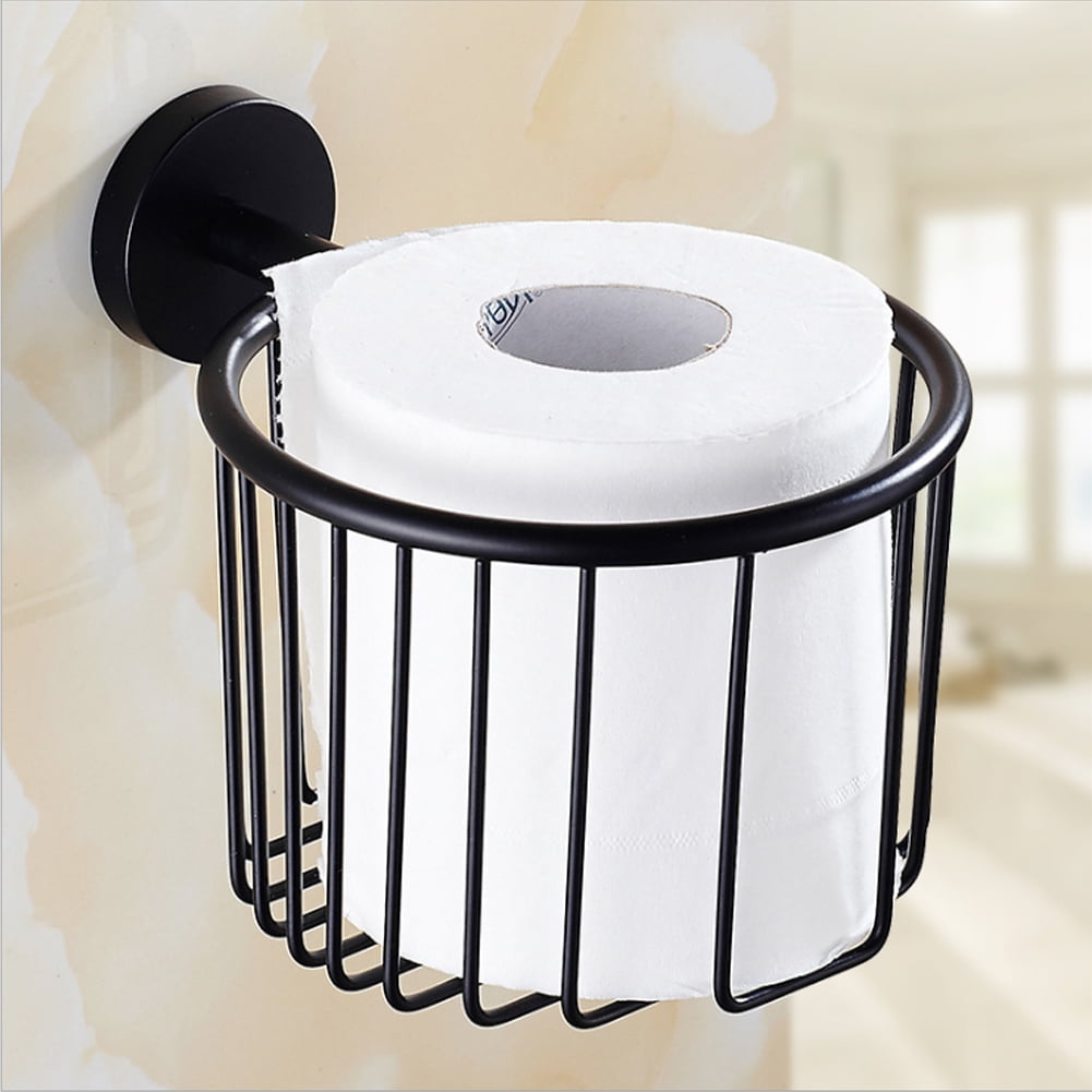 Wall Mounted Toilet Paper Holder Basket Roll Tissue Holder Home Hotel Bathroom AccessoriesBlack 14x10cm