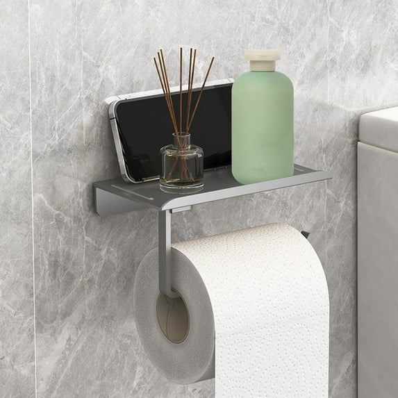 Wall Mounted Toilet Paper Holder, Plastic Bathroom Tissue Roll Dispenser with Adhesive Backing, Space Saving Damage Free Installation Tissue Storage Rack for Bathroom RV Laundry Room
