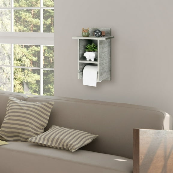 Wall Mounted Toilet Paper Holder, Rustic Wooden Storage Rack