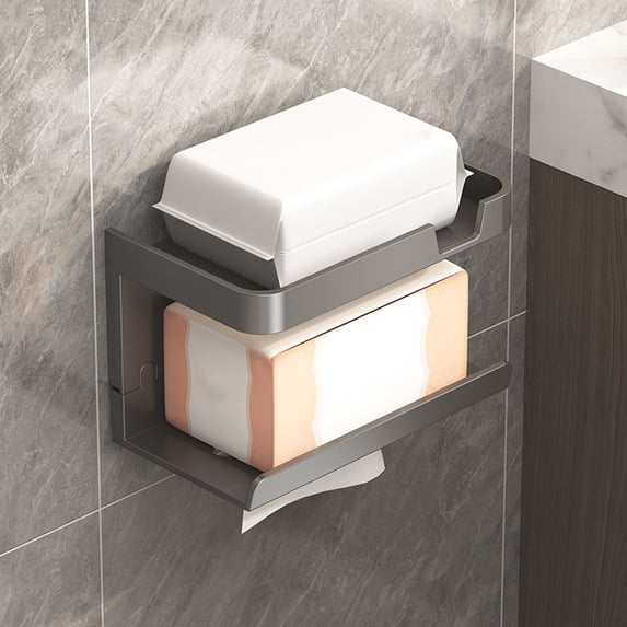 Wall Mounted Toilet Paper Holder With Shelf, Self Adhesive Tissue Roll Dispenser Bathroom Storage Rack, Multifunction Phone Storage Toilet Paper Bracket Space Saving Bathroom Organizer