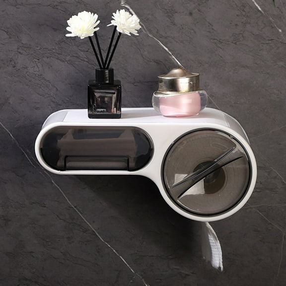 Wall Mounted Toilet Paper Holder with Storage Shelf, Self Adhesive Toilet Roll Paper Holder for Bathroom, Tissue Holder for Bathroom, Punch-Free Roll Paper Stand Bathroom Tissue Box