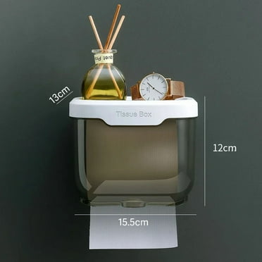 Wall Mounted Toilet Paper Holder Waterproof Tissue Box with Shelf Bathroom Organizer Kitchen Multi Purpose Storage Dispenser (Small black)