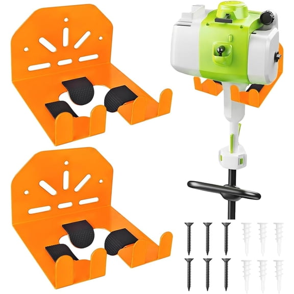 Wall Mounted Tool Holder for Garage & Garden - Heavy Duty Trimmer Rack for Weed Eater, Hedge Trimmer, Lawn Mower & Power Tools, Orange, Steel Material, 2 Pack