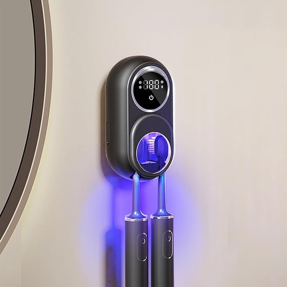 Wall Mounted Toothbrush Holder with Auto-Inductive Cover, LED Smart Screen, Automatic Cleaning & Hot Air Drying, 2 Slots Electric Toothbrush Holder for Bathroom Home Travel