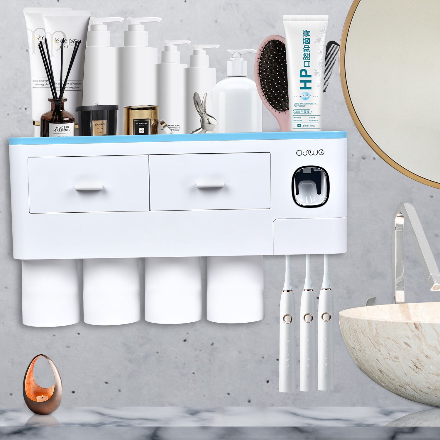 Wall Mounted Toothbrush Holder for Bathroom, Automatic Toothpaste