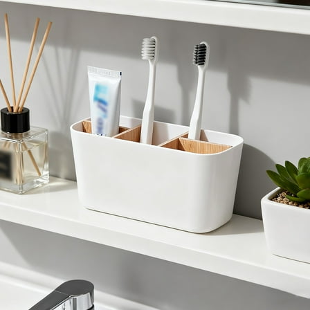 Wall Mounted Toothbrush Holder Organizer With Cover Bathroom Countertop Storage Rack Stand Cup