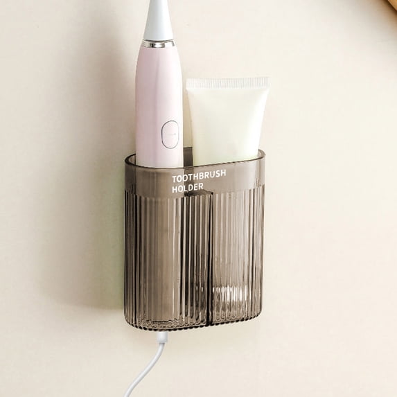 Wall Mounted Toothbrush Holder Rack with Self Stick-On Mount, Detachable Easy-Clean Organizer with Drainage and Charger Slot for Bathroom Shower