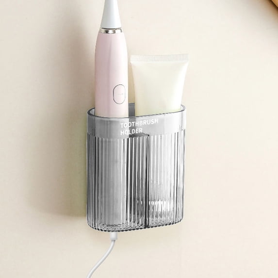 Wall Mounted Toothbrush Holder, Self Adhesive Toothbrush Rack for Bathroom, No Drill Toothbrush Organizer with Charger Slot and Drainage, Space-Saving Bathroom Accessories for Home Use