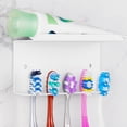 thumbnail image 1 of Wall Mounted Toothbrush Holder for Shower, Aluminum Self-Adhesive 5 Slots Tooth Brush and Toothpaste Organizer Hanger Compatible with Colgate Extra Clean, Oral-B CrossAction (White), 1 of 6