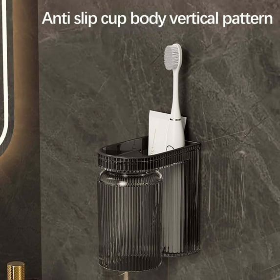 Wall-Mounted Toothbrush Holder - Space-Saving Bathroom Organizer with Adhesive Backing - Holds Toothbrushes, Cups & Small Items - 4.52x2.83x4.88 Inches - White/Coffee Colors - PET Material