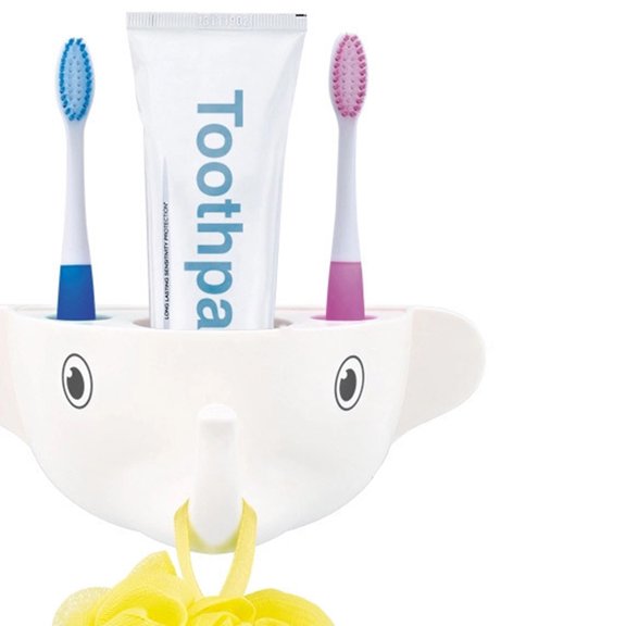 Wall Mounted Toothbrush Holder Suction Cup with Toothpaste Organizer White