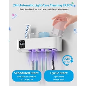 Wall Mounted Toothbrush Holder with 3 Cups - Smart Bathroom Organizer with Clock & Motion-Activated Night Light