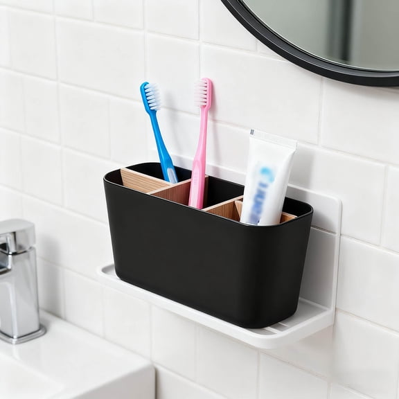 Wall Mounted Toothbrush Organizer With Cover Bathroom Countertop Storage Rack Holder Stand Cup
