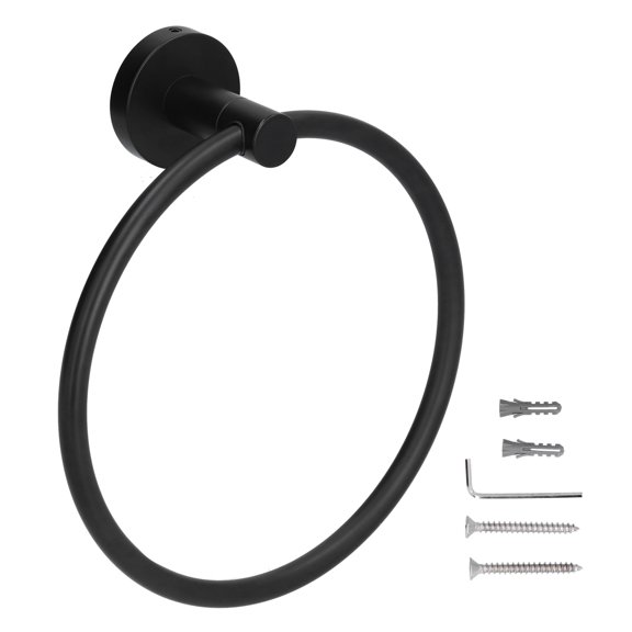 Wall-Mounted Towel Hanger Round Multifunctional Towel Rack 304 Stainless Stee Bathroom Hardware Set, for Bathroom Kitchen (Black)