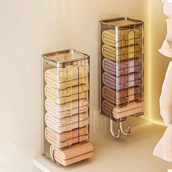 Wall Mounted Towel Organizer with Pull-out Drawers, Clear Plastic Storage Box for Socks and Panties, Space Saving Design for Bedroom Closet Organization,Vsgery