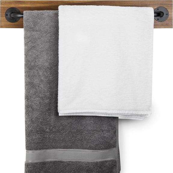 Wall Mounted Towel Rack, 28 Inch Bathroom Towel Bar with Metal Rod Rustic Burnt Wood Bathroom Sets, Farmhouse Towel Holder