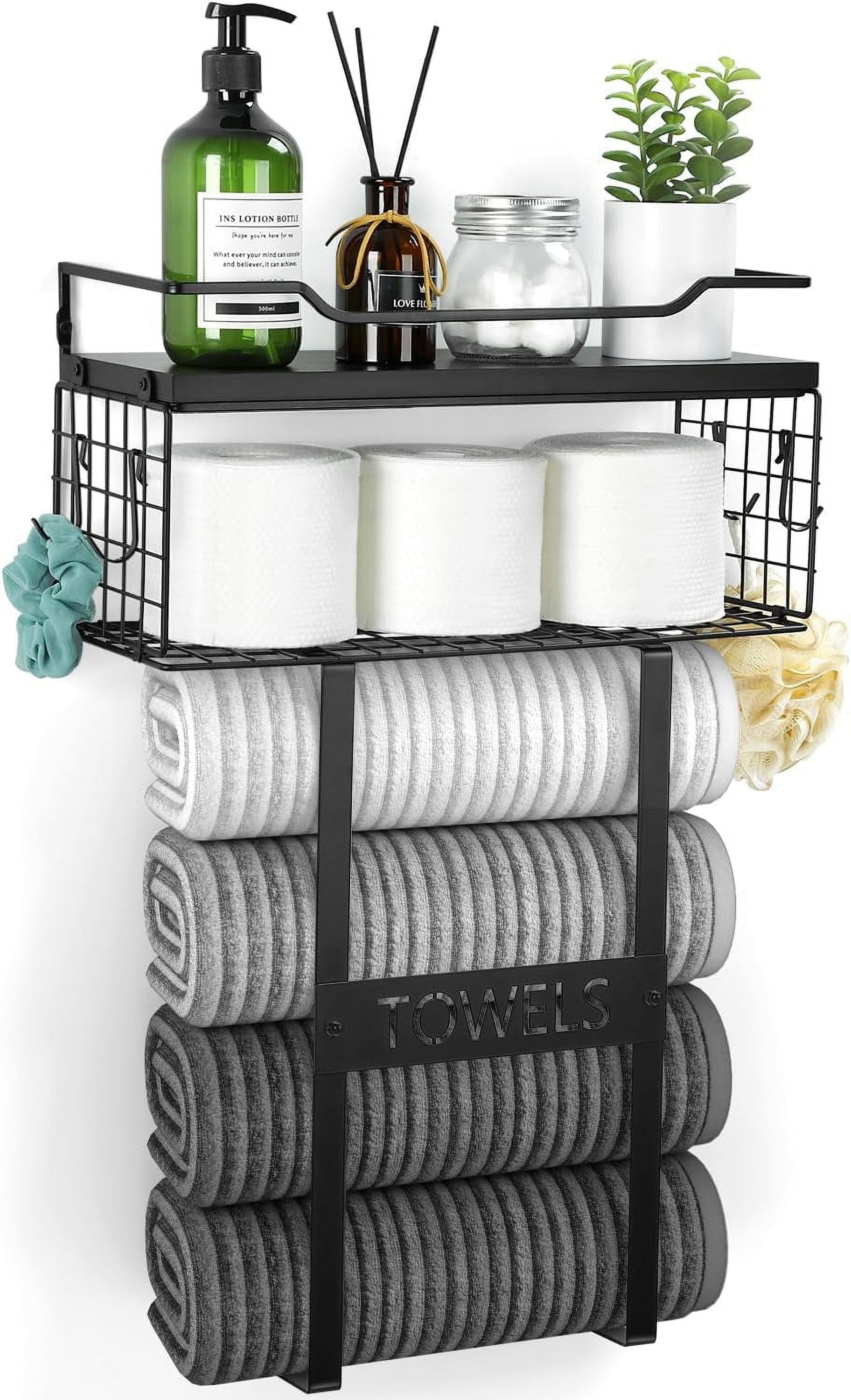Wall Mounted Towel Rack for Bathroom - Bath Storage Holder Set Above ...