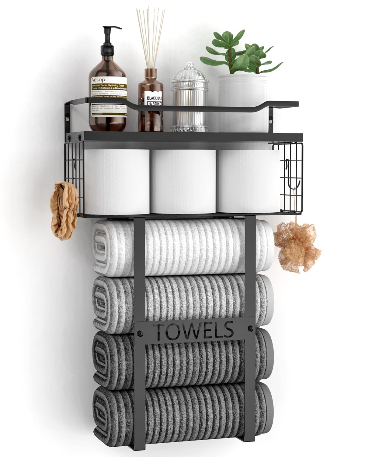 View of Wall Mounted Towel Rack for Bathroom Storage, Vertical Organizer with ...