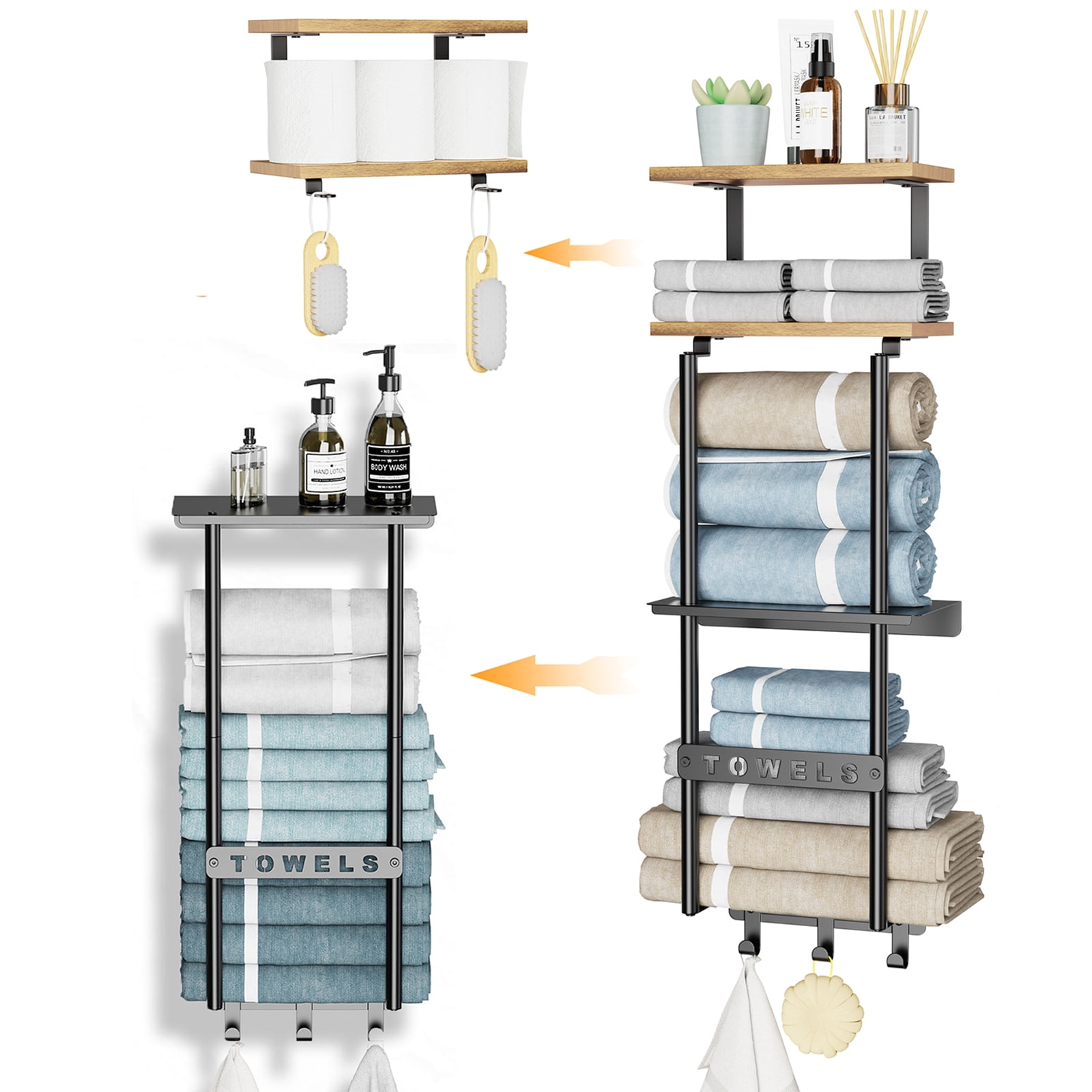 Wall Mounted Towel Rack for Rolled Towels, 3 Tier Bathroom Towel Holder ...