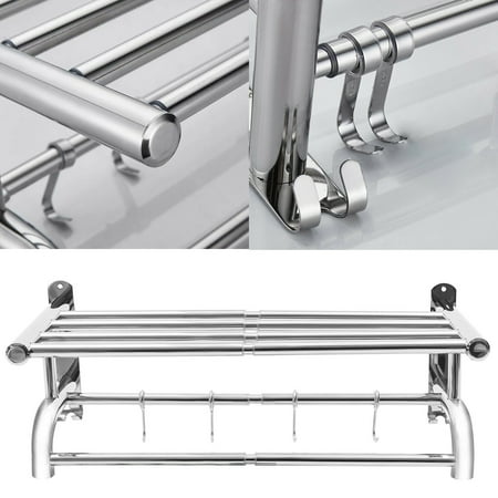 Wall Mounted Towel Rack Stainless Steel Bathroom Towel Rail Holder Storage Shelf Retractable Towel Rack With Shelf Wall Mounted Storage Rack Bathroom Organizer