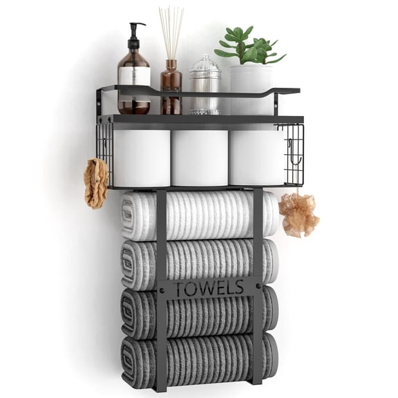 Wall Mounted Towel Rack for Bathroom - Bath Storage Holder Set Above Toilet, Rolled Towel Shelf Organizer,for Small Bathroom Decor