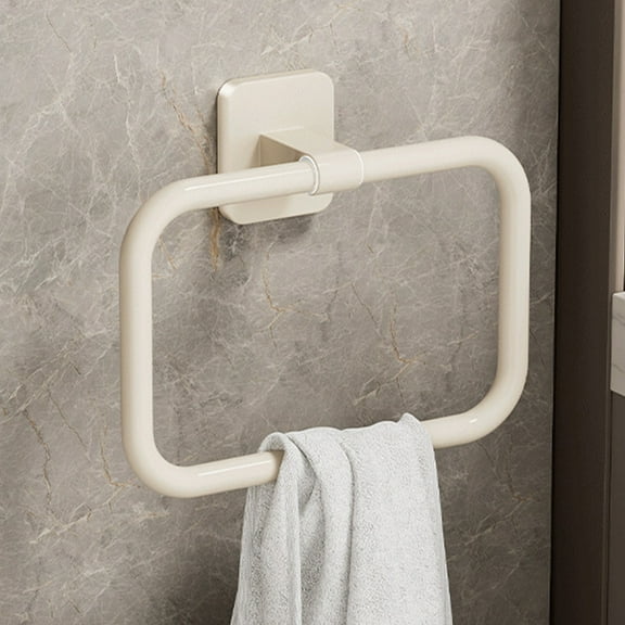 Wall Mounted Towel Storage Rack - Round Hand Towel Hanging Rod - Small Square Towel Ring Hook for Bathroom Kitchen - Adhesive No Drill Towel Holder for Bath Towels Washcloths Rags - 1 Pack