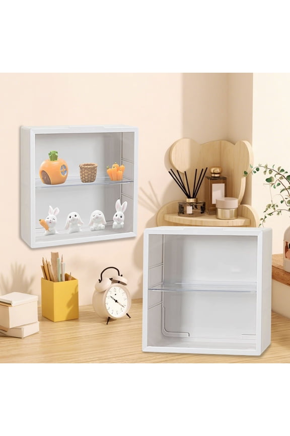 Wall Mounted Transparent Display Case with Magnetic Closure - No Drill Installation Showcase for Plush Toys and Decorative Items(White)