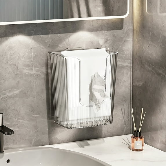 Wall-Mounted Transparent Tissue Holder, Waterproof Bathroom Facial Dispenser for Disposable Towels