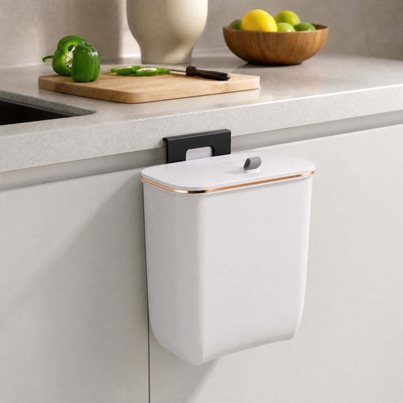 Wall - Mounted Trash Bin with Lid for Bathroom Kitchen Laundry Room, Plastic Wall Mount Garbage Can for Home Office Commercial Use, Space Saving Rubbish Container with Cover for, White Style Wh