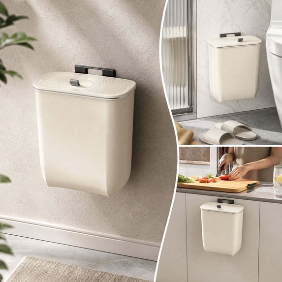 Wall-Mounted Trash Bin with Lid Large Capacity Plastic Waste Container for Bathroom Kitchen Living Room