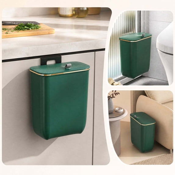 Wall-Mounted Trash Bin with Lid Large Capacity Plastic Waste Container for Bathroom Kitchen Living Room
