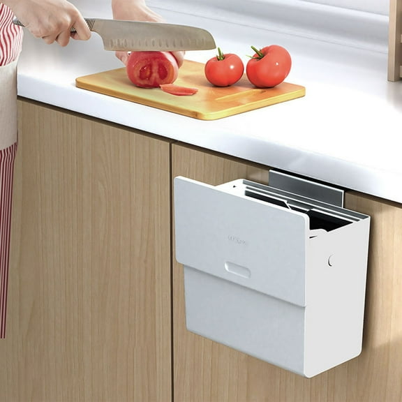 Wall-Mounted Trash Can, No-Drill Hanging Garbage Bin, Cabinet Door Trash Container, Slide Lid Odorless Dustbin, Space-Saving Kitchen Bathroom Waste Basket