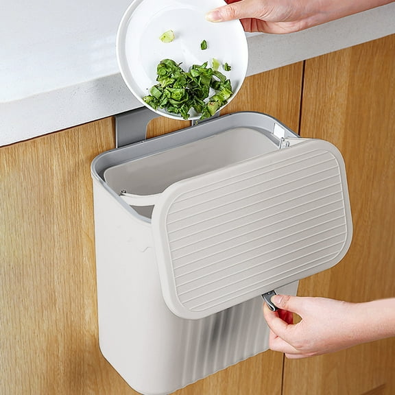 Wall Mounted Trash Can with Lid Large Capacity Kitchen Bathroom Waste Bin Adhesive or Hung 29x27cm