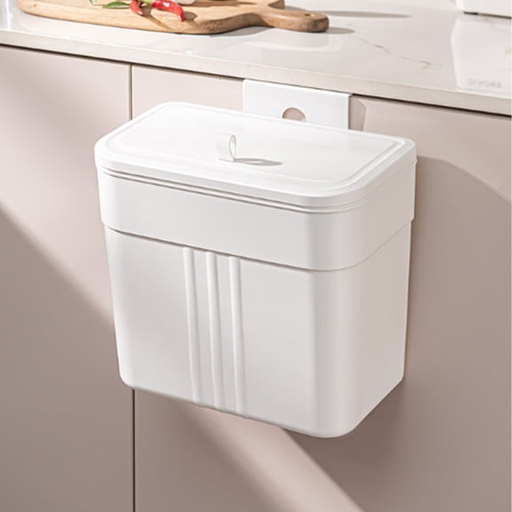 Wall Mounted Trash Can with Lid and Hidden Bag Clip for Kitchen Countertop, Compact Space Saving Garbage Bin for Small Corners