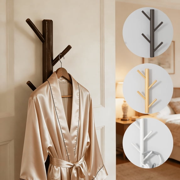 Wall Tech Rack Wall Mounted Tree Shape Coat Rack, Vertical Wooden Hat Hanger with 4 ...