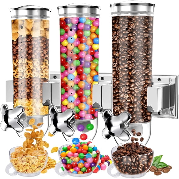 Wall Mounted Triple Cereal Dispenser Dry Food Grain Nut Candy 4.5L