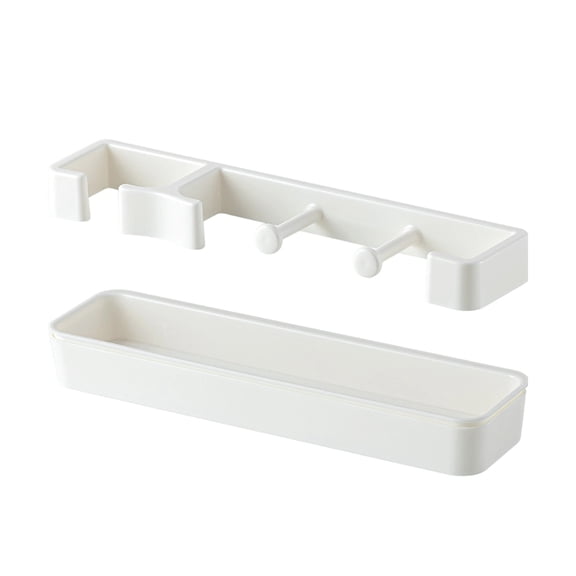 Wall-Mounted Umbrella Rack with Tray, Multi-Functional Storage Shelf for Umbrellas, Hats, Sundries & Jewelry (White)