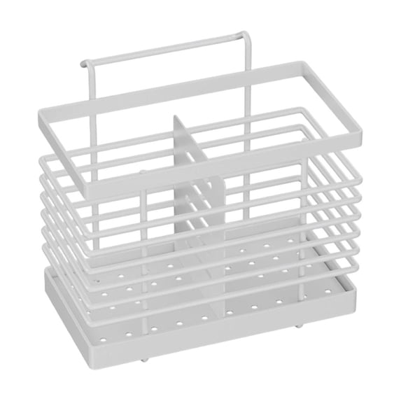 Wall Mounted Utensil Caddy Kitchen Cutlery Holder With Drainage Tray Heavy Duty Wrought Iron Organizer For Spoons Forks White
