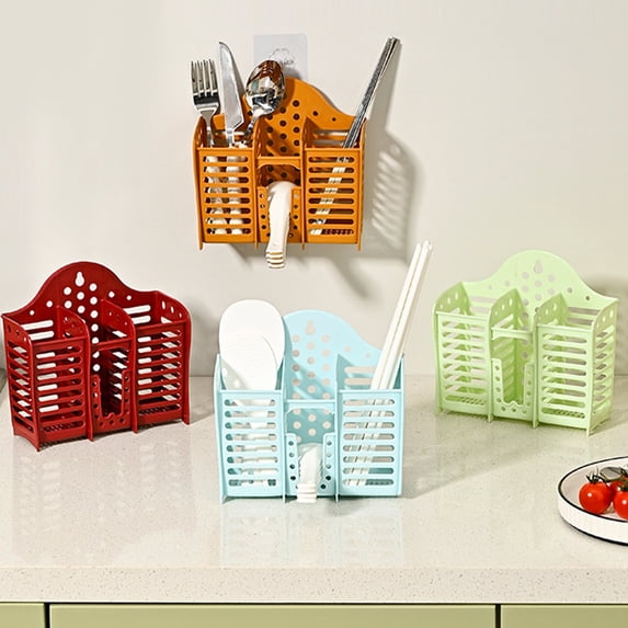 Wall Mounted Utensil Holder - Space-saving Kitchen Organizer, Food-grade Plastic, Camping & Picnic Essential for Countertop Organization