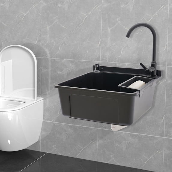 Wall-Mounted Utility Sink, 20.08x17.52x9.45in PP & Aluminum Alloy, Rotating Faucet with Soap Dispenser, Space-Saving Design, Suitable for Laundry, Bathrooms, and Pet Washing