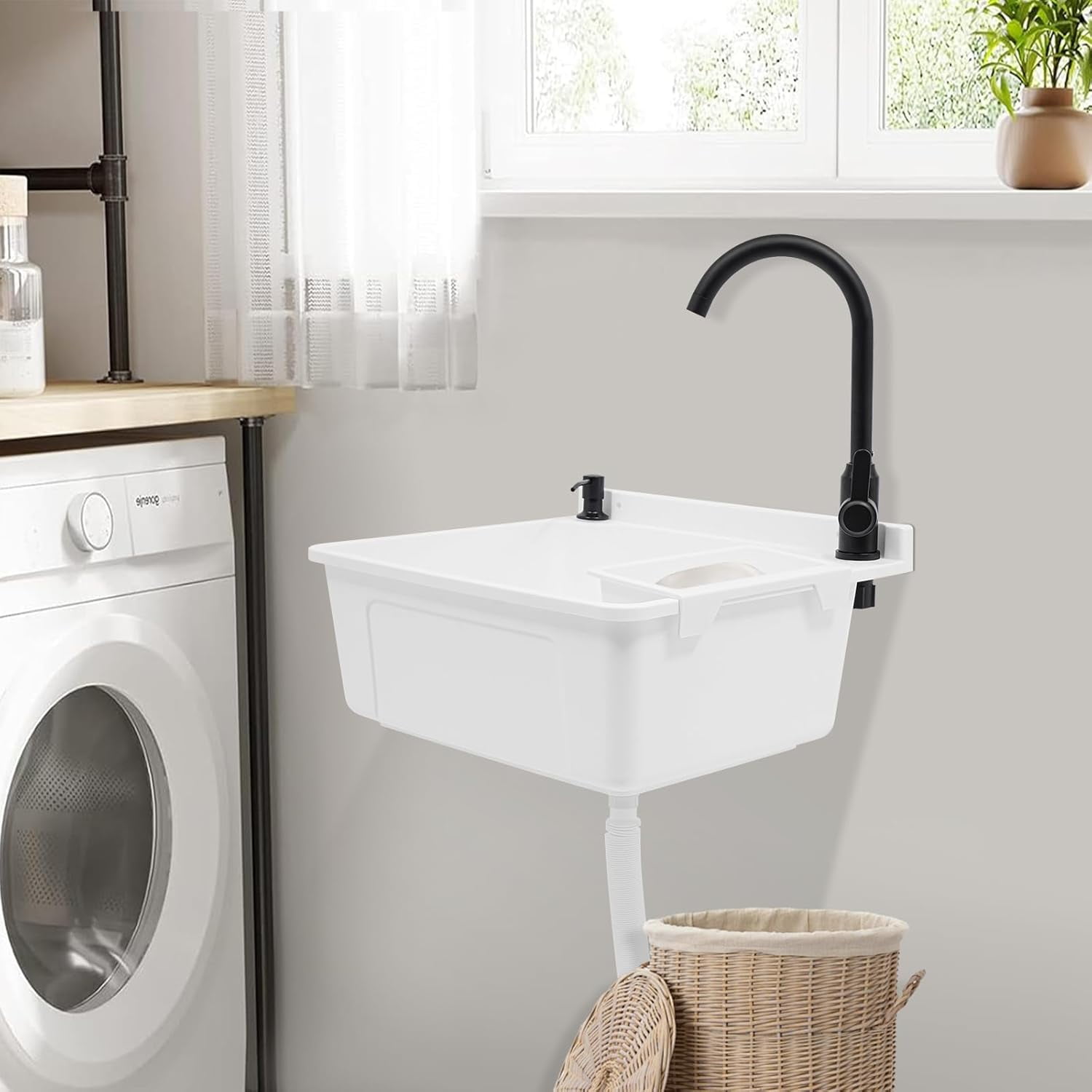 Wall-Mounted Utility Sink Tub Kit with Aluminum Alloy Faucet and Soap ...