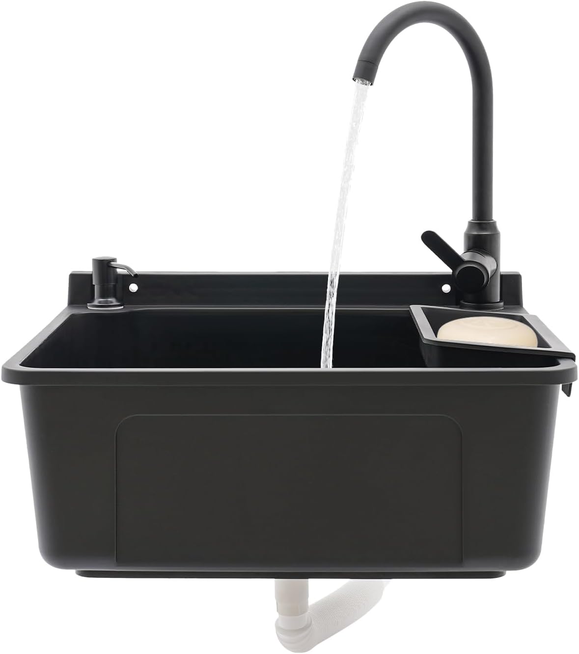 Wall-Mounted Utility Sink Tub Kit with Aluminum Alloy Faucet and Soap Box, Anti-clogging Laundry Sink for Bathrooms, Sundry Rooms, Garages